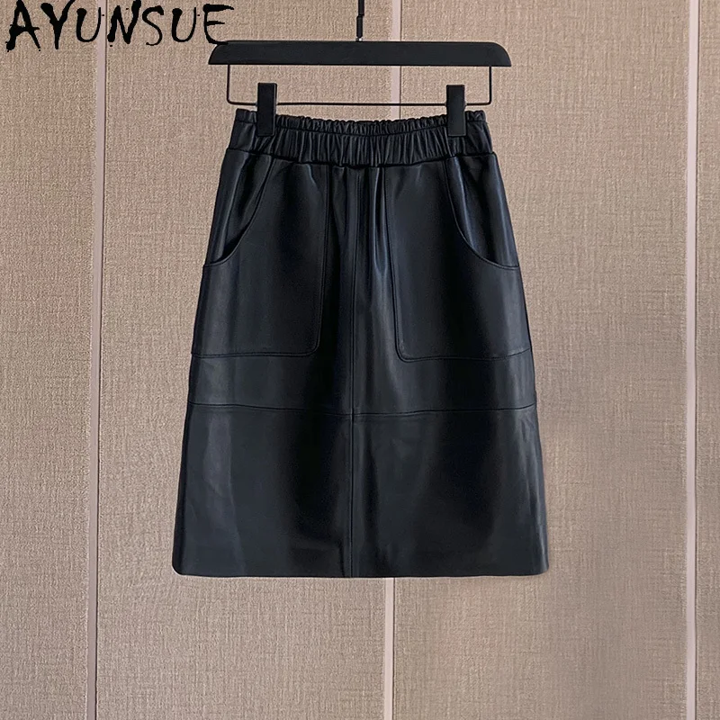 

Юбка из овчины AYUNSUE, осенне-зимние юбки, женская черная юбка с высокой талией 2024, женская одежда из натуральной кожи, Faldas Para Mujeres