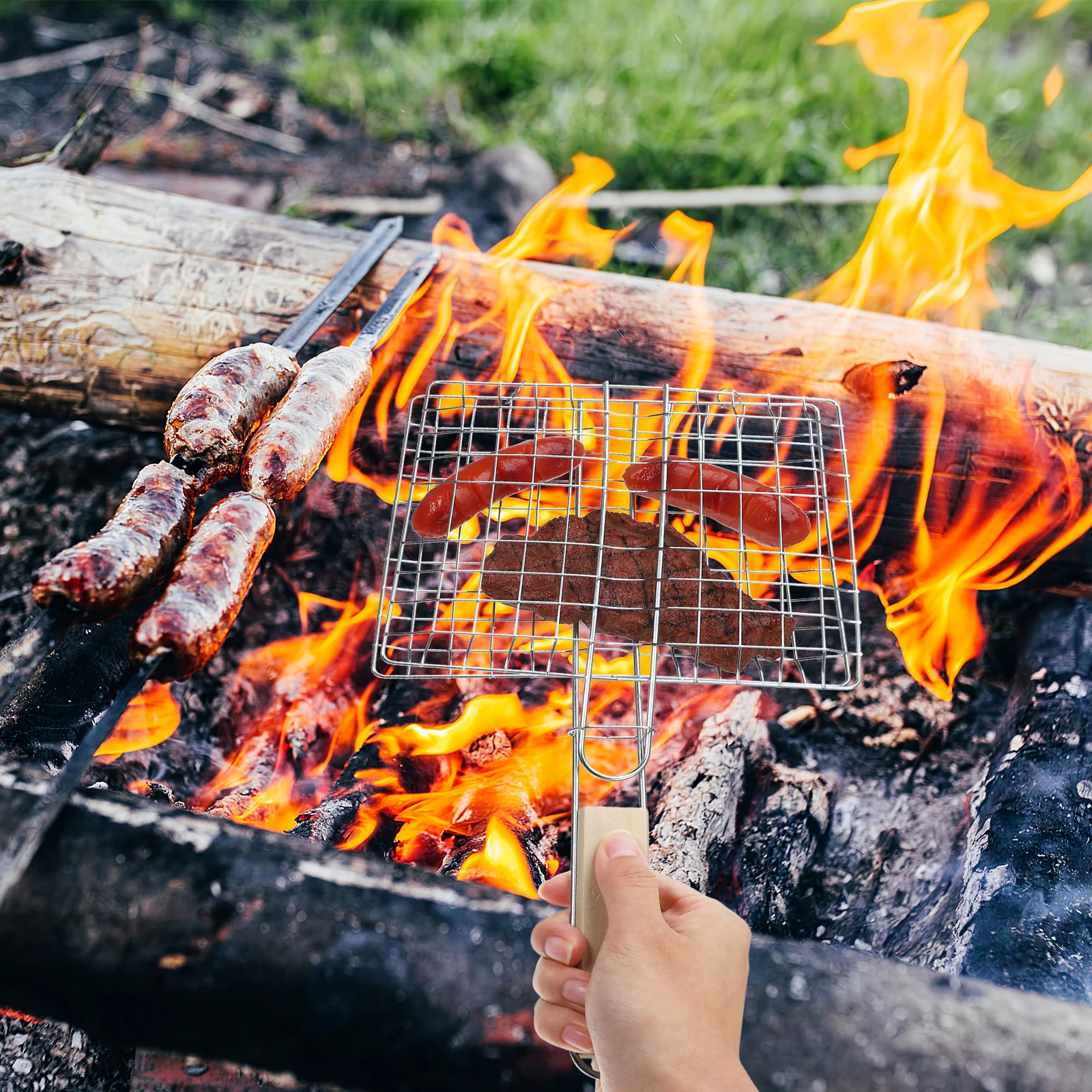 

2Pcs Stainless Steel Barbecue Net Foldable Square Grill Durable Nonstick Practical Bbq Outdoor Picnic Supplies Barbecue Grid