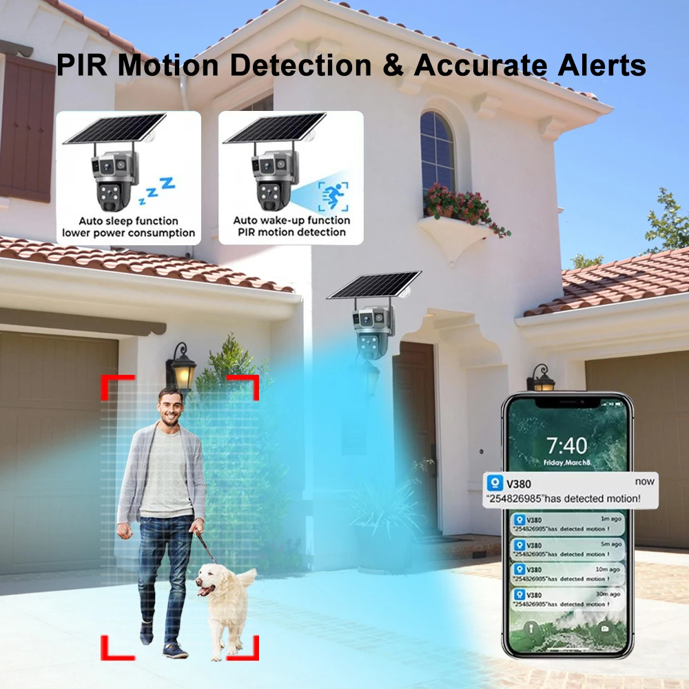 V380 Pro Solar Camera 4G Wifi Outdoor Dual Lens Three Screens 12MP 10X Zoom Outdoor CCTV Waterproof PIR Human Detection Cameras