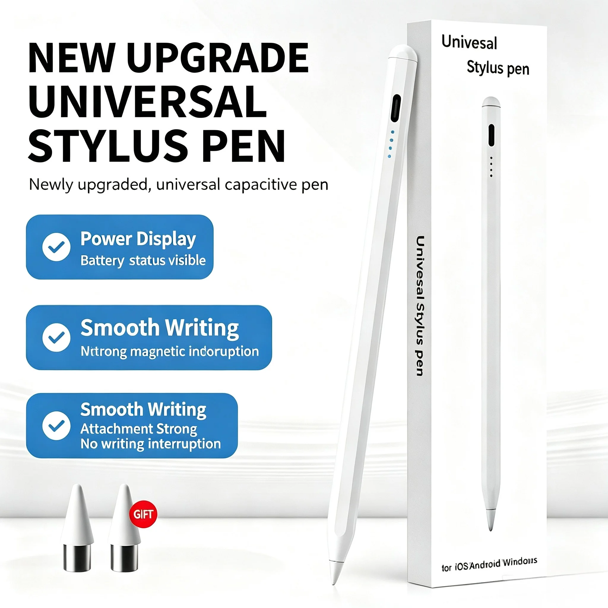 Compatível com Ipad/Android/Microsoft Pen - Caneta capacitiva de alta precisão com pontas de reposição e cabo de carregamento, carregamento rápido para iOS, tablets Kindle