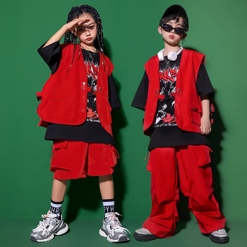 Children Grils Fashion Show Jazz Dance Costume Boys Streetwear Hip Hop Sport Suits Sets Vest Pants Tracksuits Kids Clothes