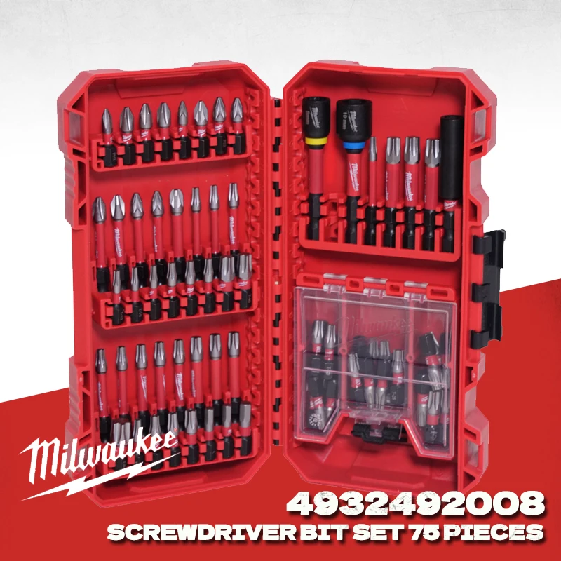 Набор ударных бит для шуруповерта Milwaukee 4932492008 Shockwave, 75 шт., с шестигранным хвостовиком 1/4 дюйма, разные размеры, для мастерской