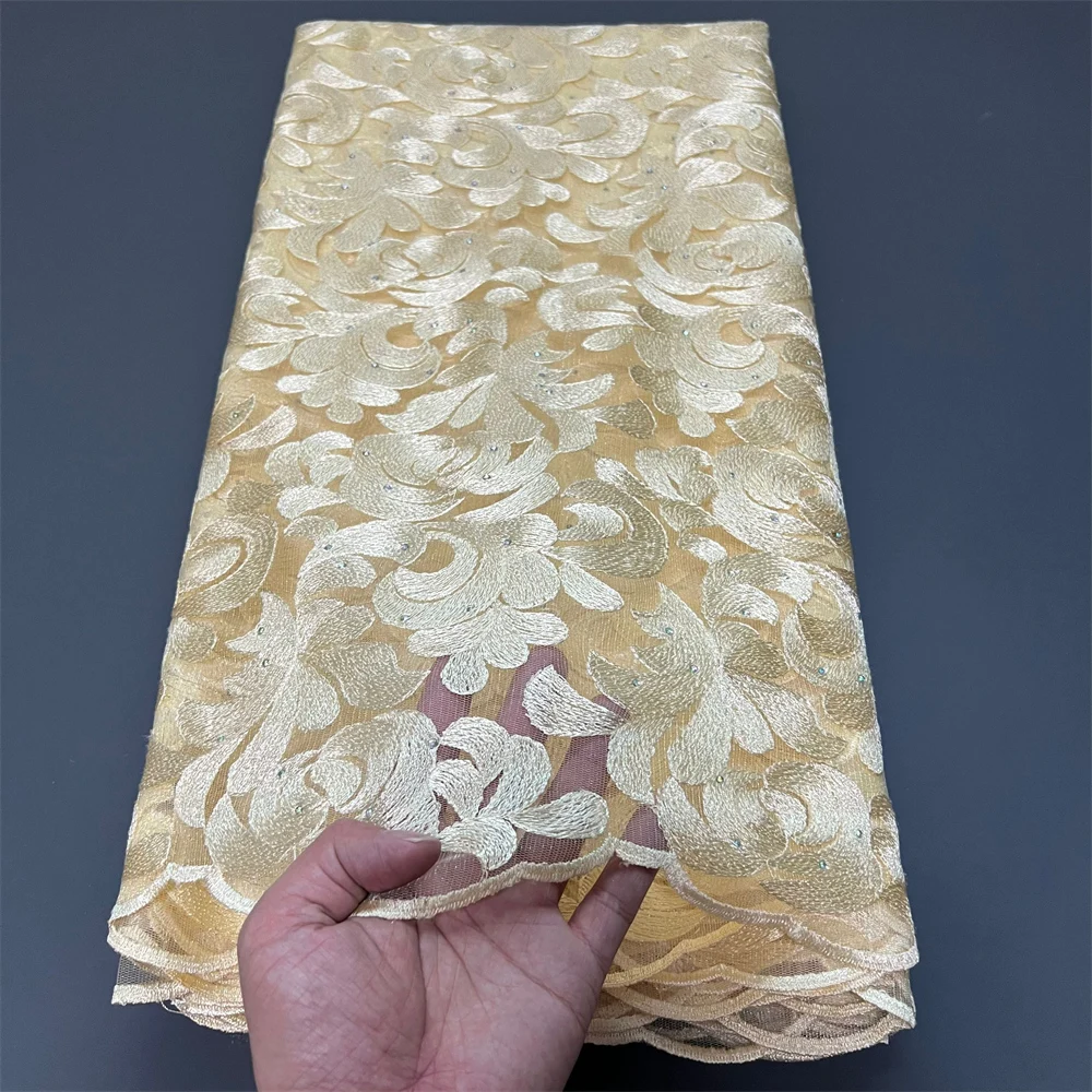 

2025 High Quality Nigerian Tulle Lace Fabrics Latest Beaded sequins Mesh African Lace Fabric Bride French Net Lace Fabric ZJ050