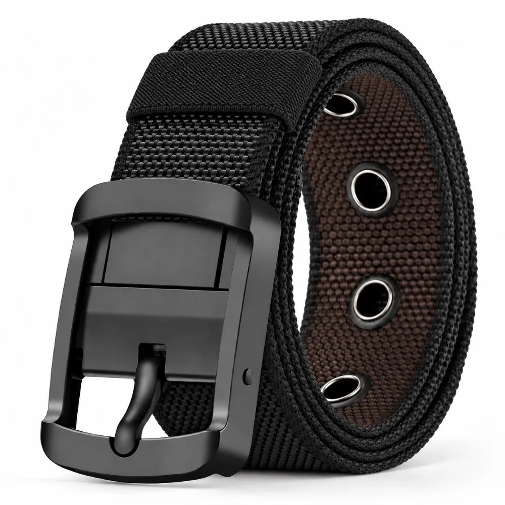 120cm Length Nylon Waist Belt Rotatable Pin Buckle Lightweight Reversible Belt Adjustable Double Sided Casual Trouser Belt