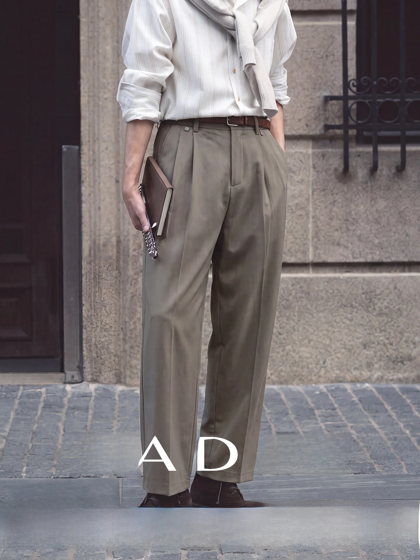 Men's Casual Pants Drapey Commute Business Trousers Vertical Split Design Old Money Style Knife  Polyester Fiber