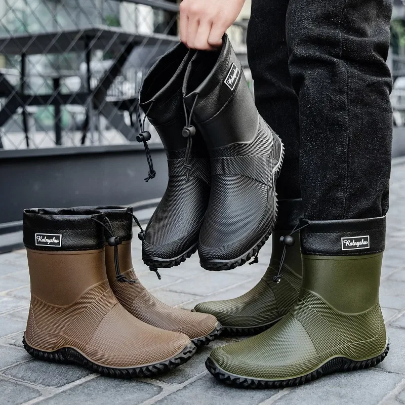 Men's Short Rain Boots Outdoor Work Clothing Waterproof Shoes Women's Low-Top Lightweight Non-Slip Water Boots Beach Rain Boots