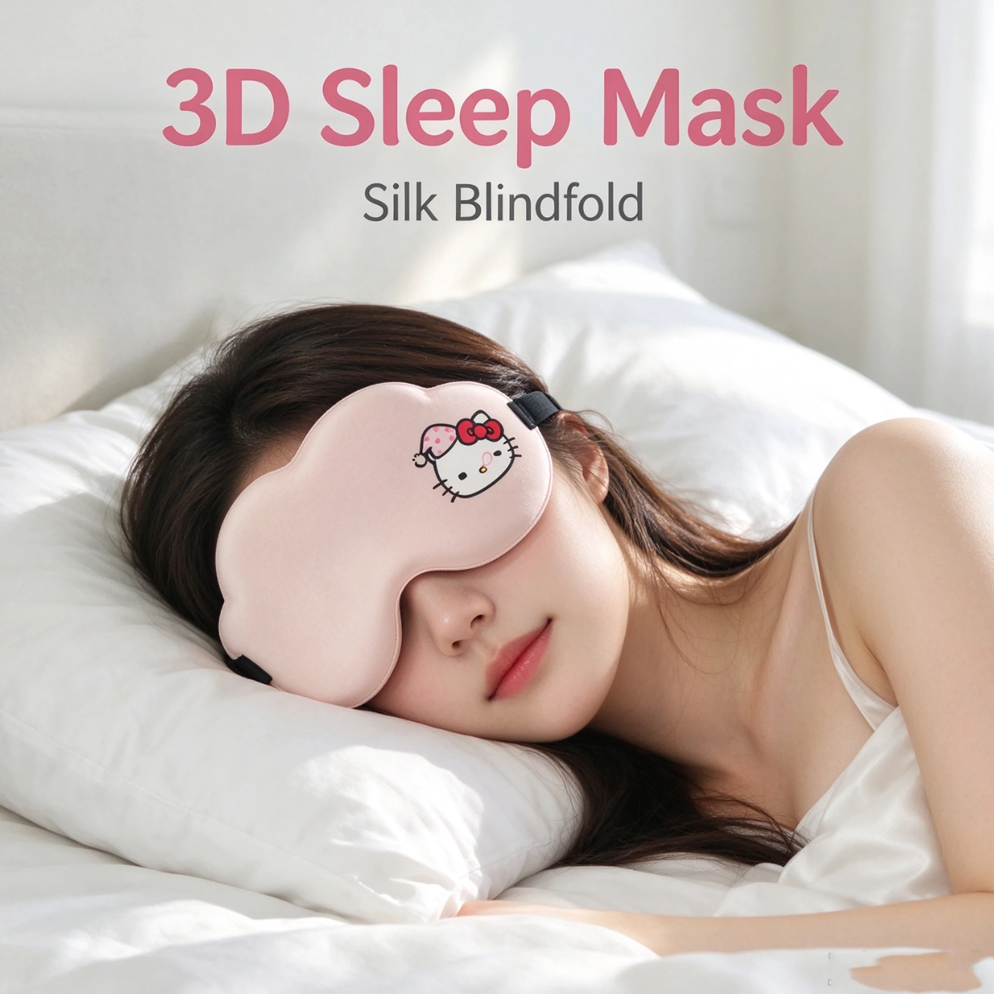 Sanrio Hello Kitty Ice Silk Sleep Eye Mask Soft Comfortable Blackout Blindfold for Students Nap Travel Fatigue Relief