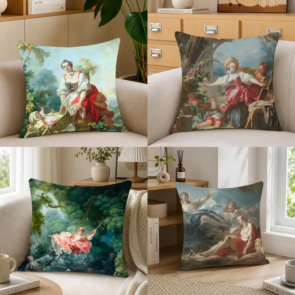 Rococo painter Jean Honore Fragonard Cushion Cover Crystal velvet sofa Aesthetic room decor Car seat back cushion