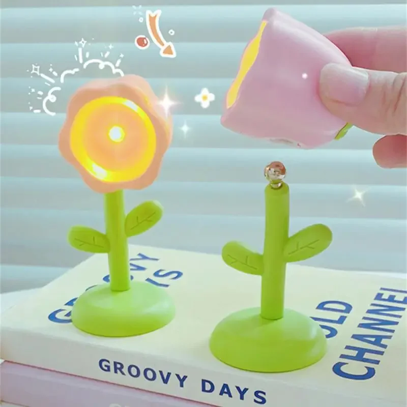Mini Flower LED Night Light Xmas Gift For Kids Bedroom Decor Bedside Lamp Magnetic Base Warm White Button Cell Powered