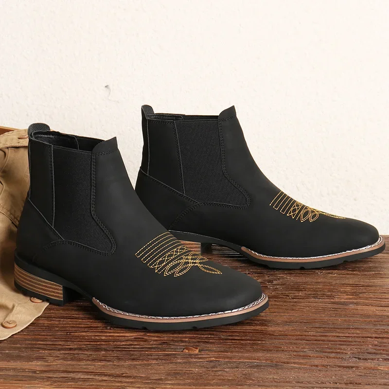 Botas de calidad para Hombre, botines elásticos sin cordones clásicos, Botas Chelsea bordadas Retro, Botas altas informales a la moda, Botas para Hombre