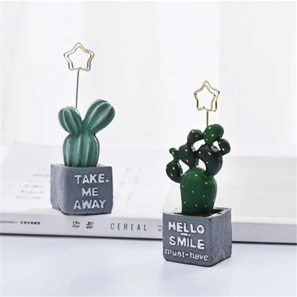 Creative Cartoon Cactus Resin Card Holder Postcards Holder Photo Memo Sticky Notes Holder