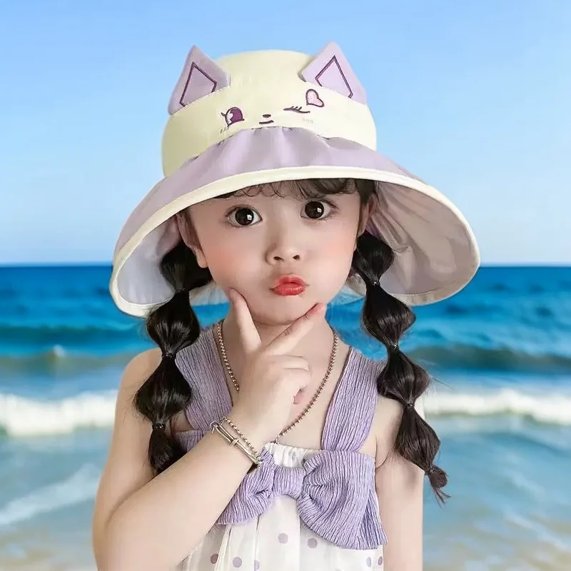 

Empty Top Sun Hat Foldable Children's Hat 2025 New Big Eaves Summer Girls Sunscreen UV Protection Boy's Thin Baby Hat 2