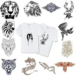 Popular Punk Style Wolf  Lion Owl Turtle Koi Heat Transfer Stickers For Clothing Thermo Adhesive Patches On Clothes DIY