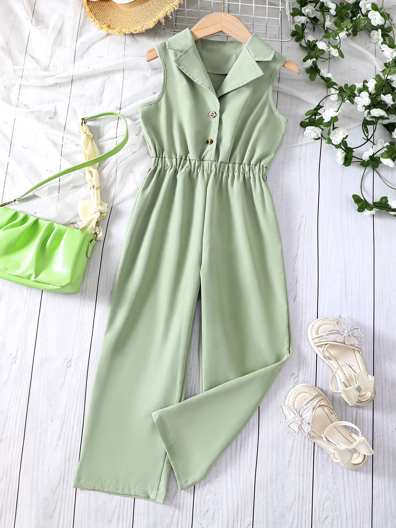 Girls' Summer New Product: Elderly Children's Casual Jumpsuit With Sleeveless Lapel And Unisex Style Children's Pants