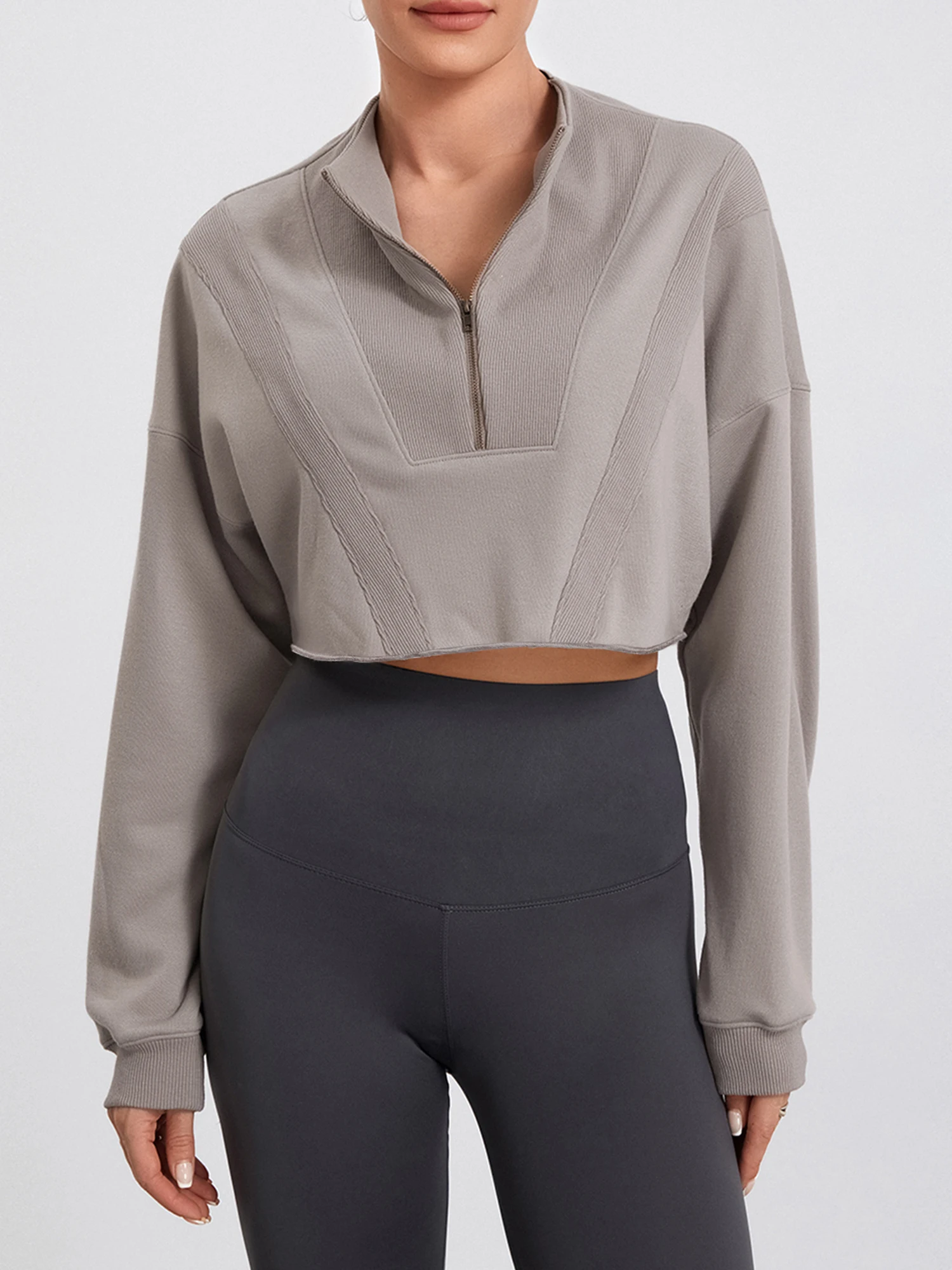 

Women Half Zip Cropped Sweatshirts Lightweight Long Sleeve High Neck Pullover Workout Crop Athletic Jacket