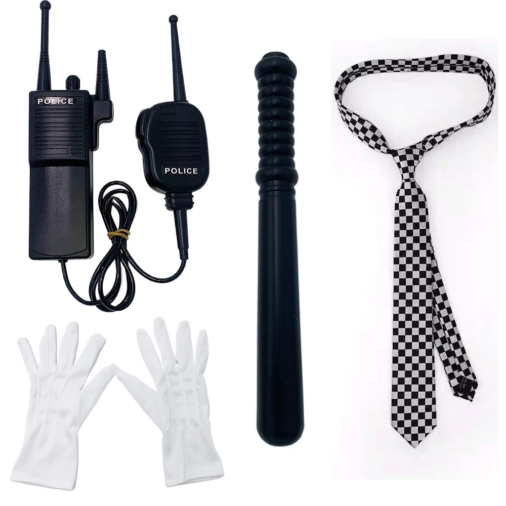 5 szt. Policyjne kajdanki, krótkofalówka, odznaka, zestaw rekwizytów, akcesoria do kostiumu policyjnego na imprezę świąteczną, cosplay