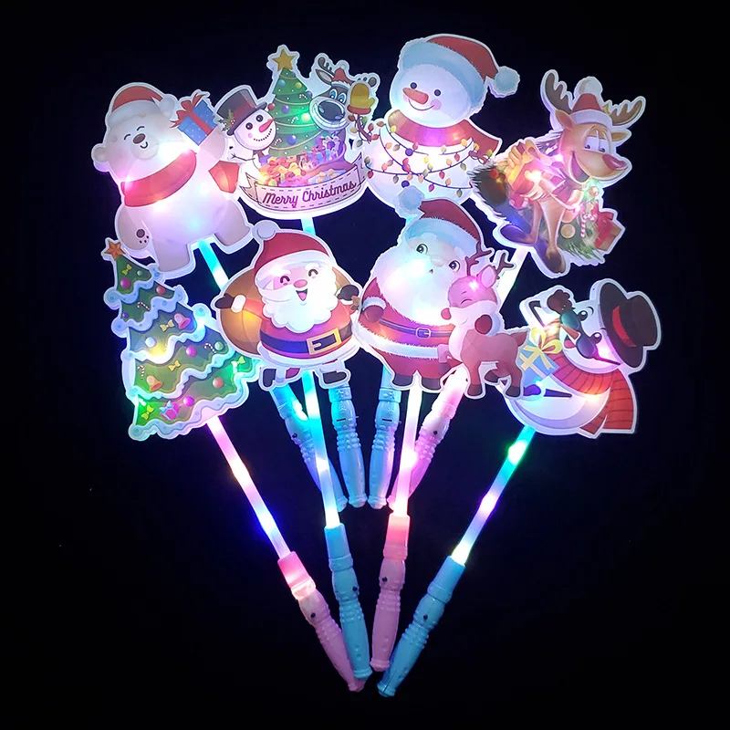 Children's Light-emitting Toys New Christmas Cartoon Cute Flash Wand Holiday Atmosphere Props Santa Claus Flash Wand Toys