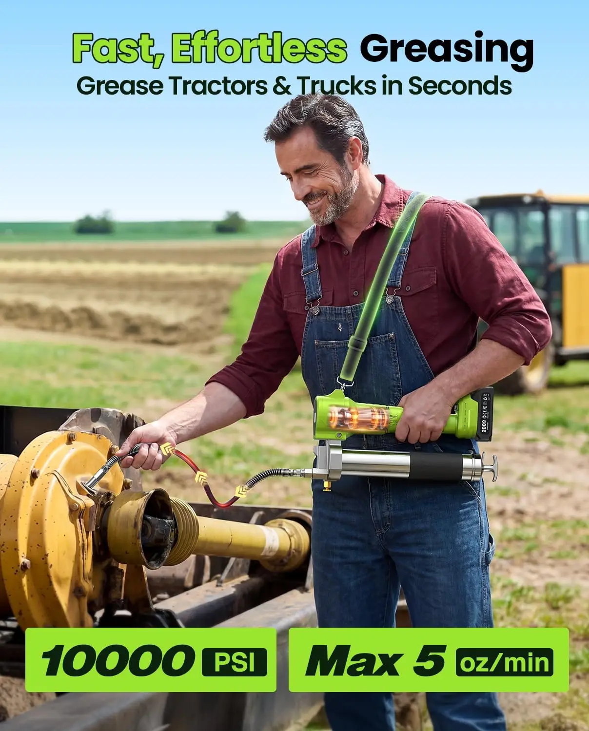 TaskStar Grease Gun w/Lock-On Trigger for Effortless Greasing Cordless Electric Grease Gun Kit w/40