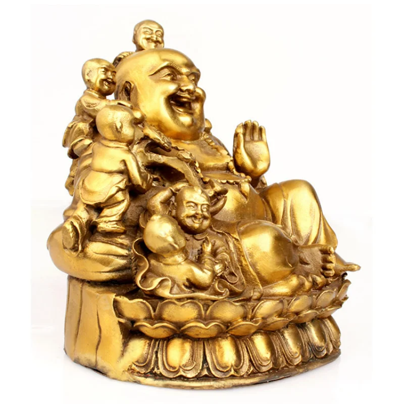 Five-Character , Laughing Statue, Maitreya , Brass Buddha Ornament for Good Fortune view 2