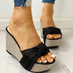 Sandali da donna Summer Denim Butterfly Knot Platform zeppe tacco alto Peep Toe Casual Fashion Beach scarpe da donna Zapatos De Mujer