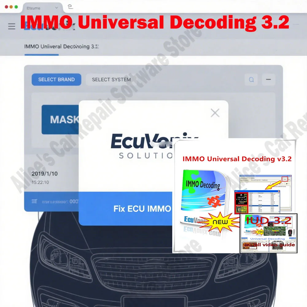 

IMMO Universal Decoding 3.2 Ecuvonix obd2 scanner with Free KeyGen, Operating System: Win XP / Win7 (32-bit), 64 bit unavailable
