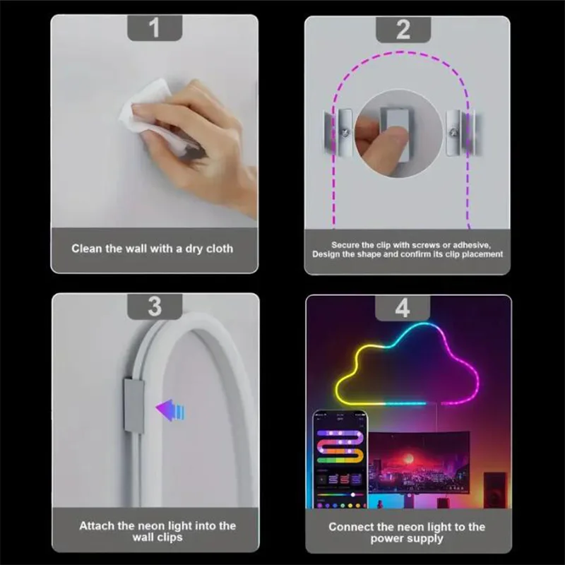 블루투스 LED 네온 LED 스트립 조명, 네온 로프 조명, 음악 동기화 RGBIC 드림컬러 체이싱 스트립 테이프, 방 게임 장식