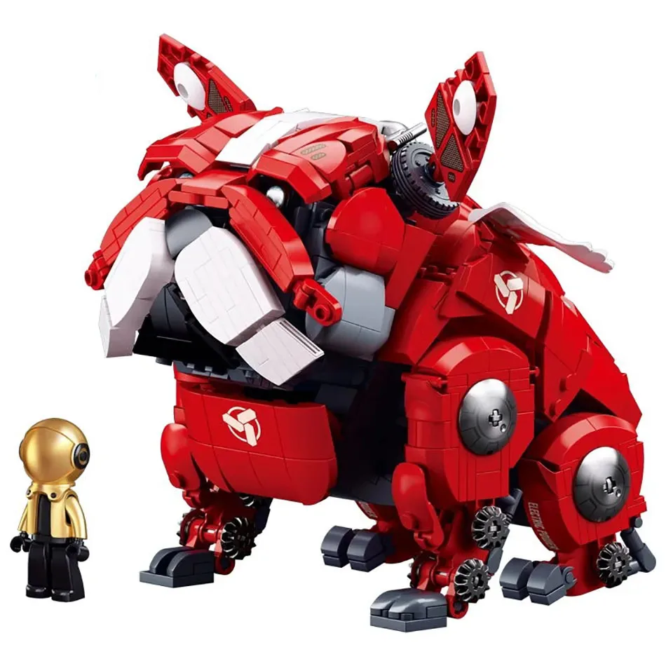 Mechanical Bulldog Building Blocks Red Model Bricks Pet Dog Creative Expert Ideas Decoration Module Collection Toy For Kids Gift