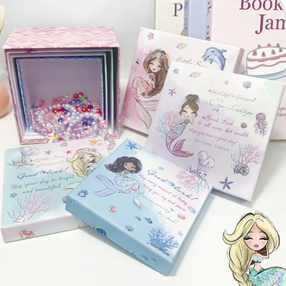 

Creative With Lids Mermaid Princess Gift Box Cartoon Dustproof Round Packaging Box Stackable Square Gift Box Party Supplies