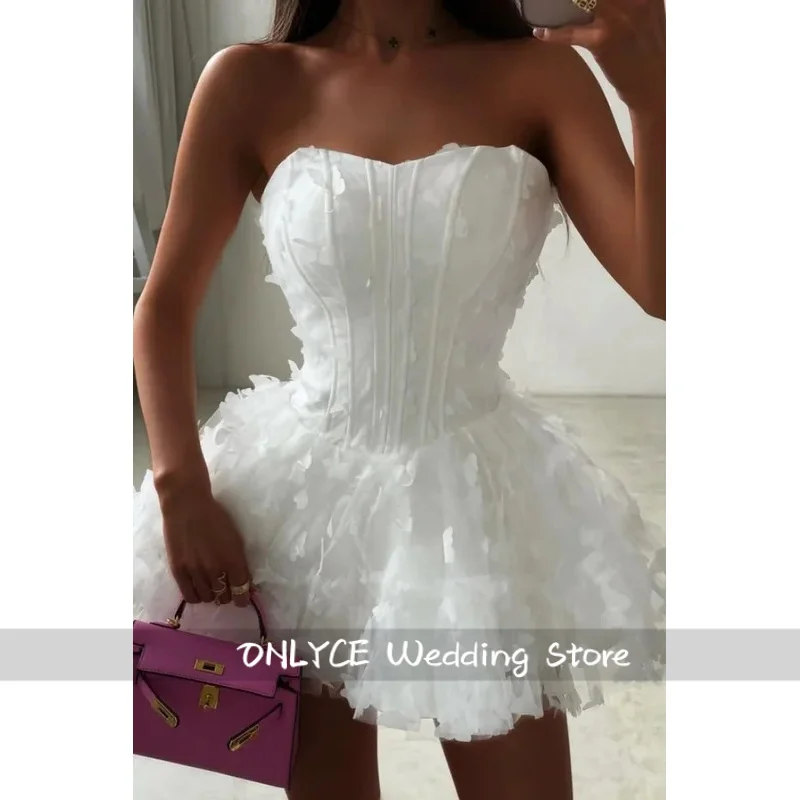 

Сладкие белые вечерние платья Рыбья кость Тюль Цветы Пром платья Элегантное женское мини-короткое платье с открытыми плечами