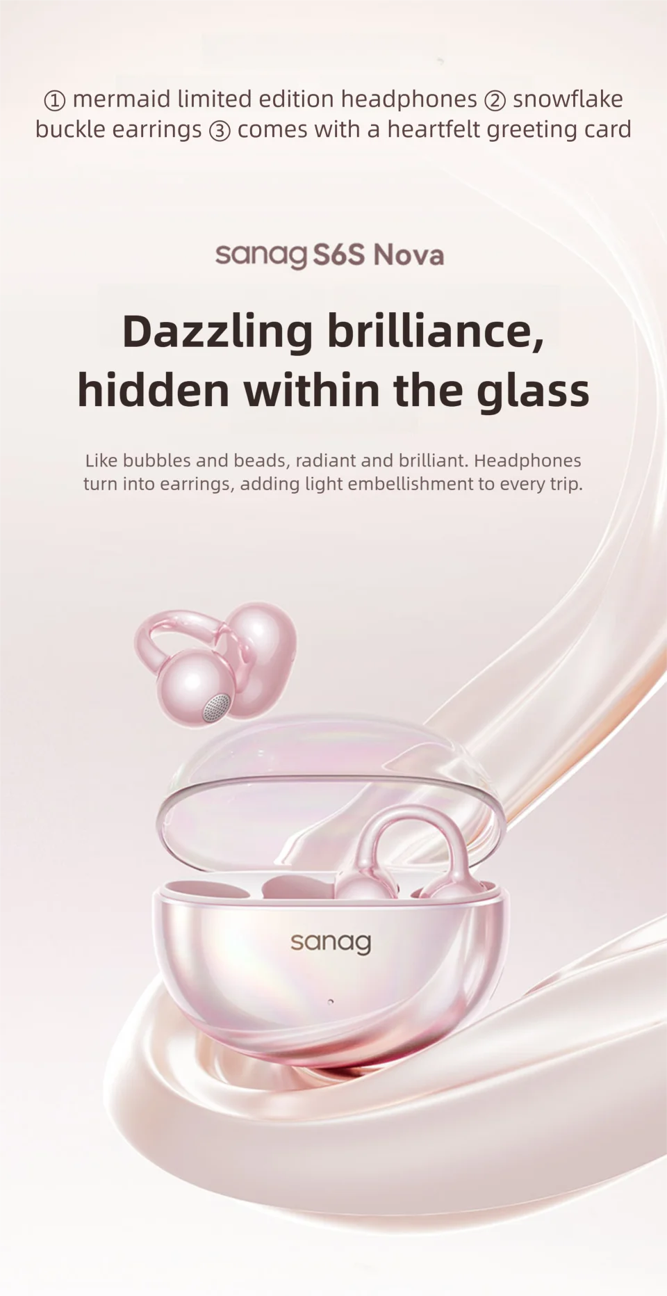 Sanag S6S Nova Ohrclip-on-Kopfhörer, modische Ohrringe für Frauen, kabellose Bluetooth-Kopfhörer, Jahrestag, Valentinstag, Geschenke – Detail 2