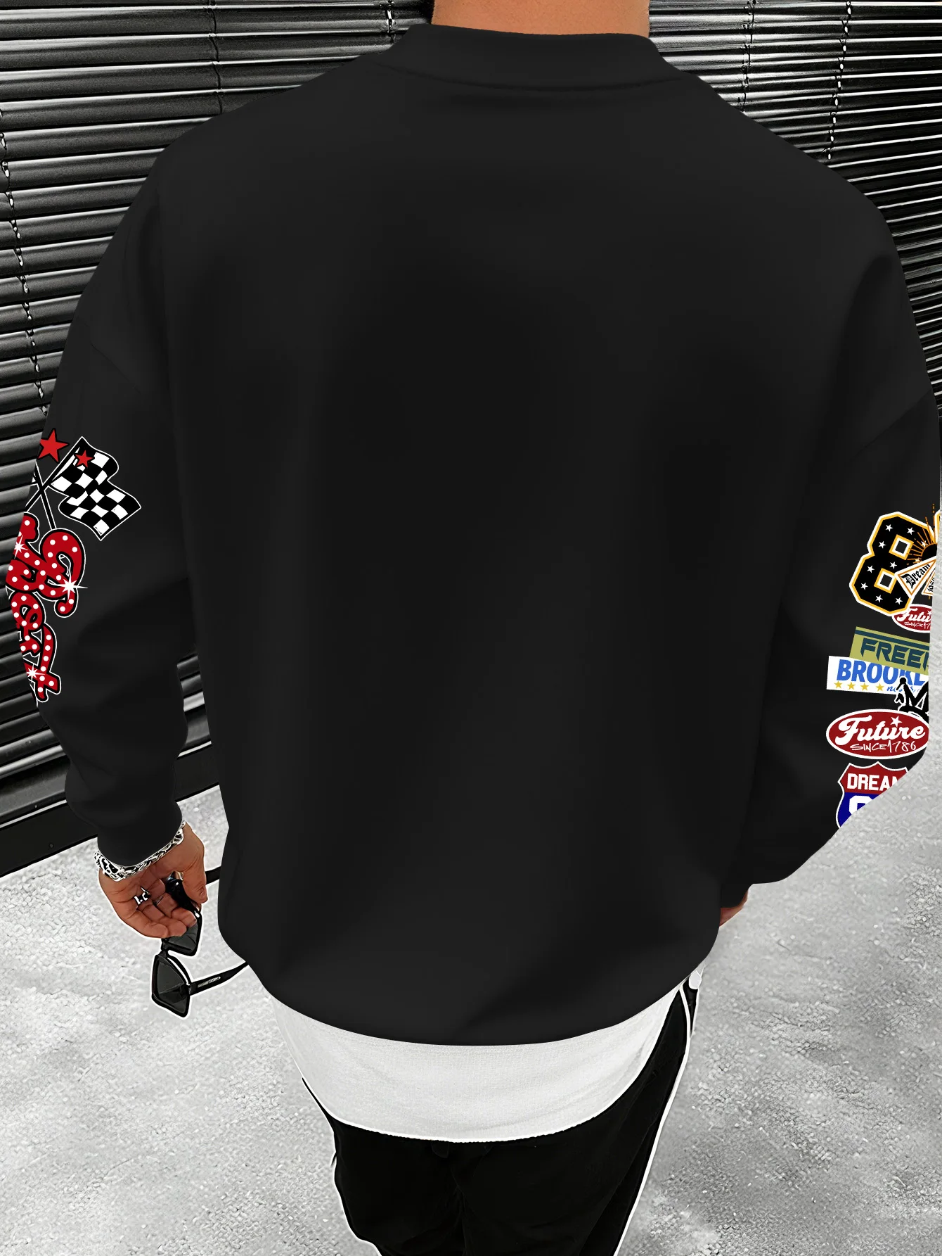 Modisches Sweatshirt für Damen und Herren, Boston-Graffiti-Collage-Print, amerikanischer Retro-Racing-Street-Style, Oversized, S-XXL – Detail 5