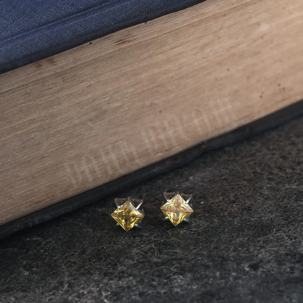 1 Pair 925 Sterling Silver Hypoallergenic Stud Earrings with Yellow Crystal Cubic Zirconia for Daily Party Jewelry Ear Accessory
