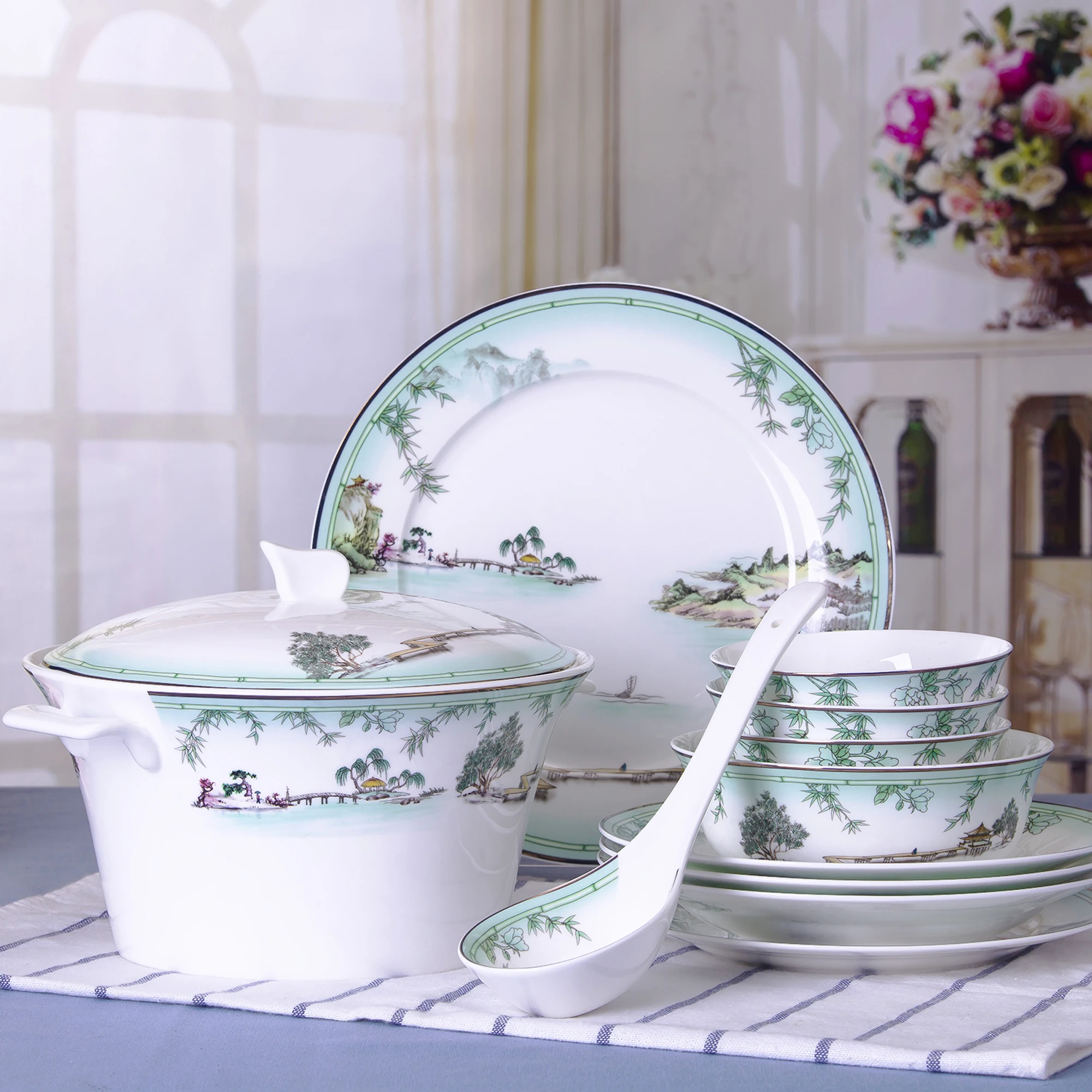 

Jingdezhen Bone China Tableware Bowl and Plates Set Household Light Luxury Plate Chopsticks European High-End Ceramics