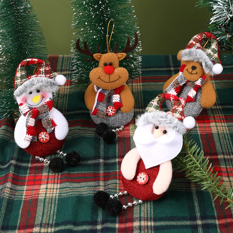 New Christmas Decorations Cartoon Cute Snowman Elk Bear Santa Claus Plush Pendant Christmas Tree Decoration Pendant