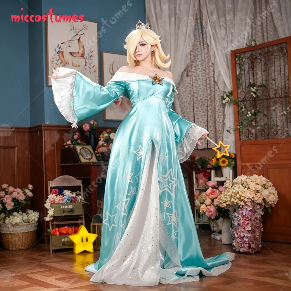 Miccostumes Damen-Kostüm, grün, wunderschönes Cosplay-Kostüm, Prinzessinnenkleid mit Ohrringen und Pentagramm-Brosche für Cosplay, Halloween