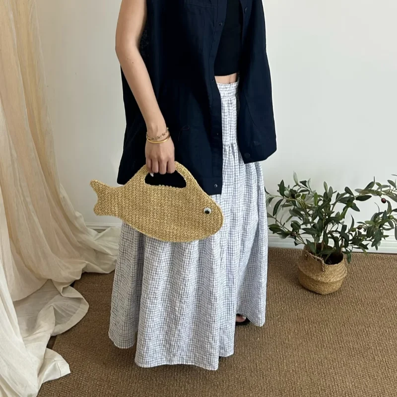 Linen Bag Bulk - Cute Creative Fish Shaped Printed Embroidered