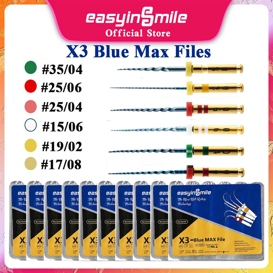 

EASYINSMILE 60Pcs(10Pack) Dental Endodontic Files X3 Blue NITI File 25MM Root Canal Endo Rotary Files For Motor Treat Tips