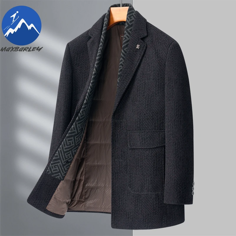 

Maxbarley Winter Woolen Coat Men High-end Designer Detachable Goose Down Lined Warm Jacket Business Party Slim Fit Long Overcoat