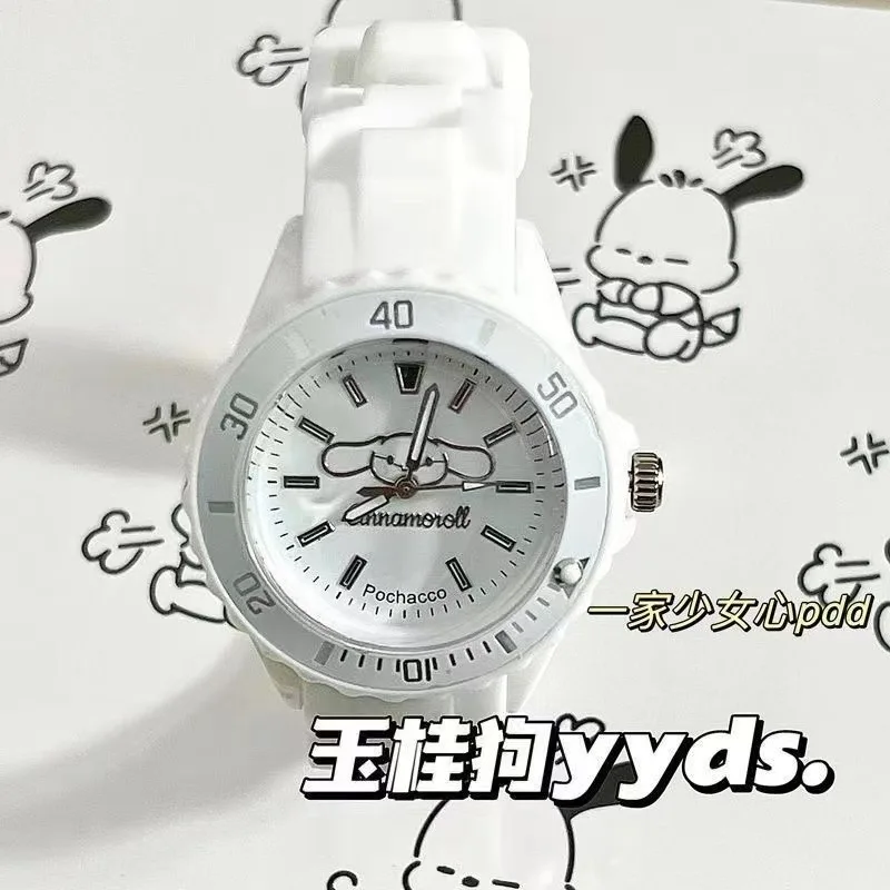 Sanrios HelloKittys Kuromi Pure White Watch High-end Design Fashion Simple Waterproof Simple High-value Watch Holiday Gift