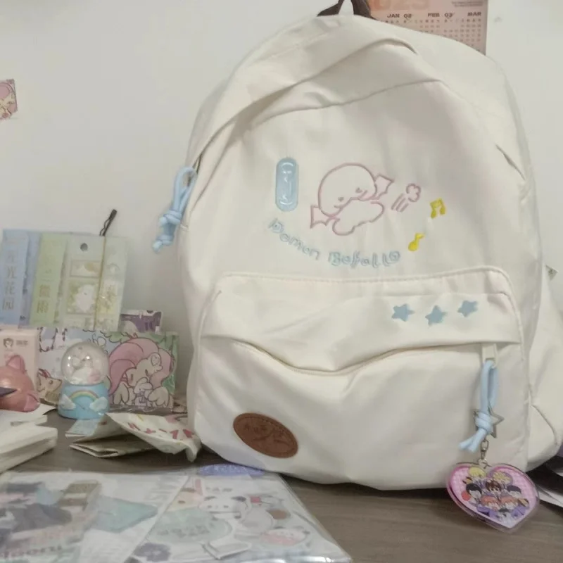 Sac à dos de grande capacité avec lettres brodées, sac à main Kawaii, sac à dos de voyage scolaire, sac de randonnée mignon, mode