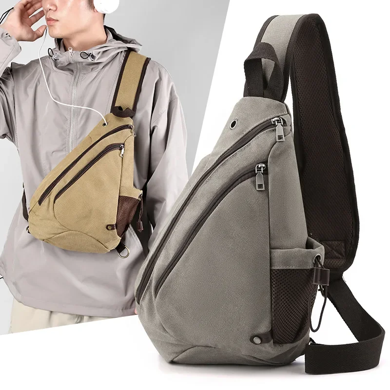 New Vintage Canvas Drop Chest Bag for Men's Large Capacity Oblique Shoulder Bag Fashion Versatile One Shoulder Crossbody Bag