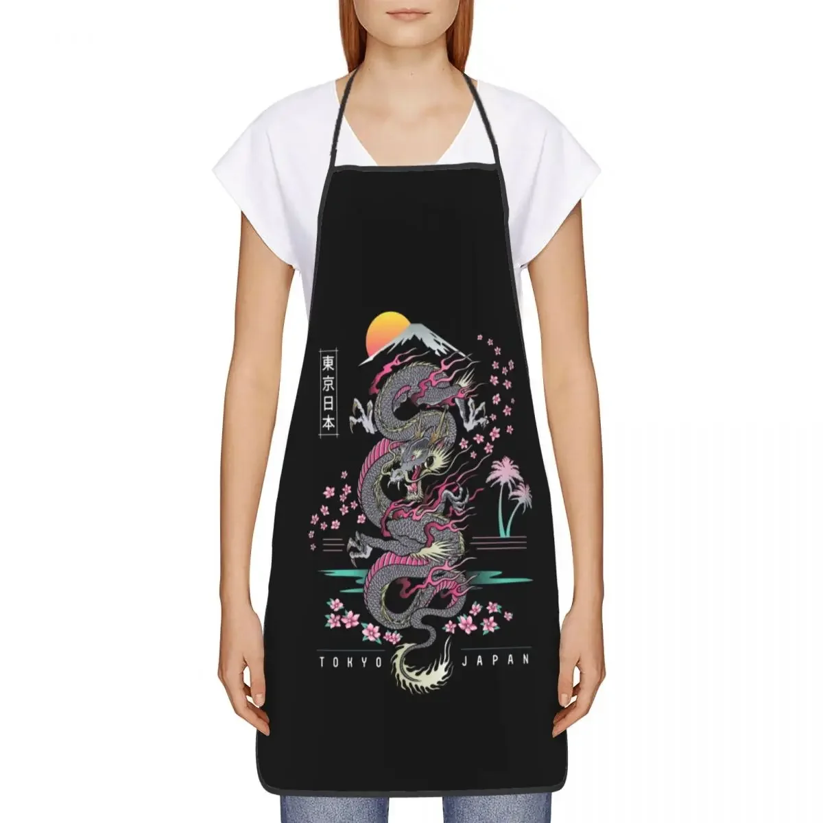 Tokyo Japan Dragon Apron for Women Men Unisex Bib Tradition Asian Japanese Tattoo Art Cooking Kitchen Tablier Cuisine Chef