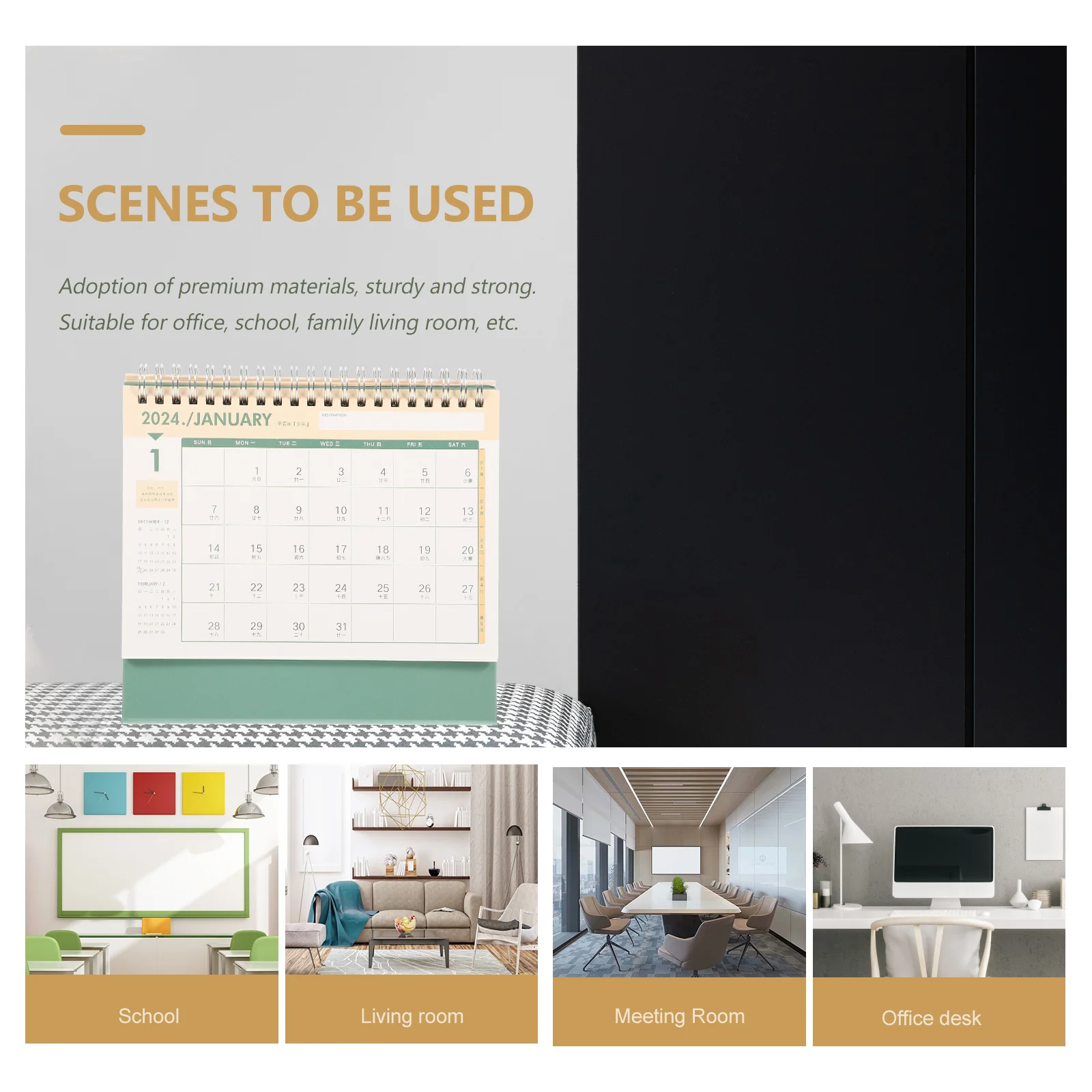 

Business Desk Calendar Olive Green Standing Portable School Office Decor Paper Decoration
