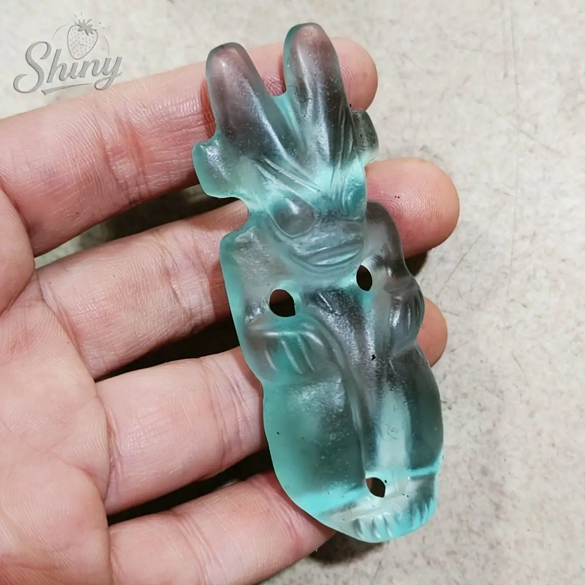 Old China Hongshan Culture Blue Crystal Amulet Hand Carved Sun God Meteorite Statues Estatuas
