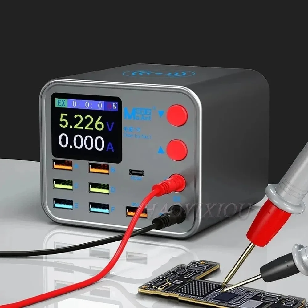 MAANT 8 منافذ USB PD شاحن لاسلكي سريع الشحن مع وظيفة إصلاح ماس كهربائى مضادة للهاتف المحمول منفذ تمديد سلك الطاقة