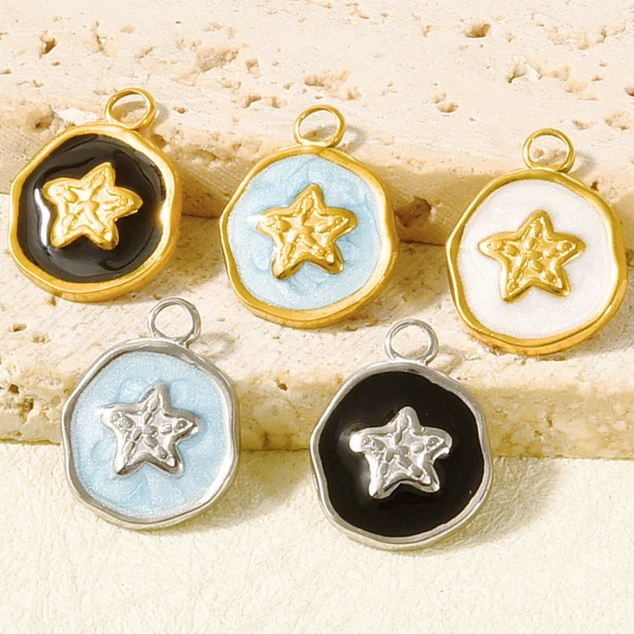 

2PCS Stainless Steel Marine Style Round Brand Pendant Personalized Jewelry Handmade DIY Accessories Wholesale Direct Sales