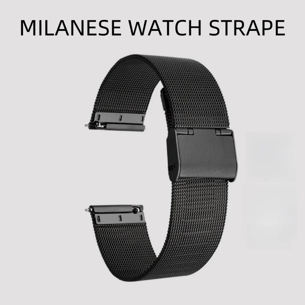 Black Milanese Watchband 12/14/16/18/20/22/24mm 304 Stainless Steel Replacement Wristband Quick Release Loop Bracelet Strap