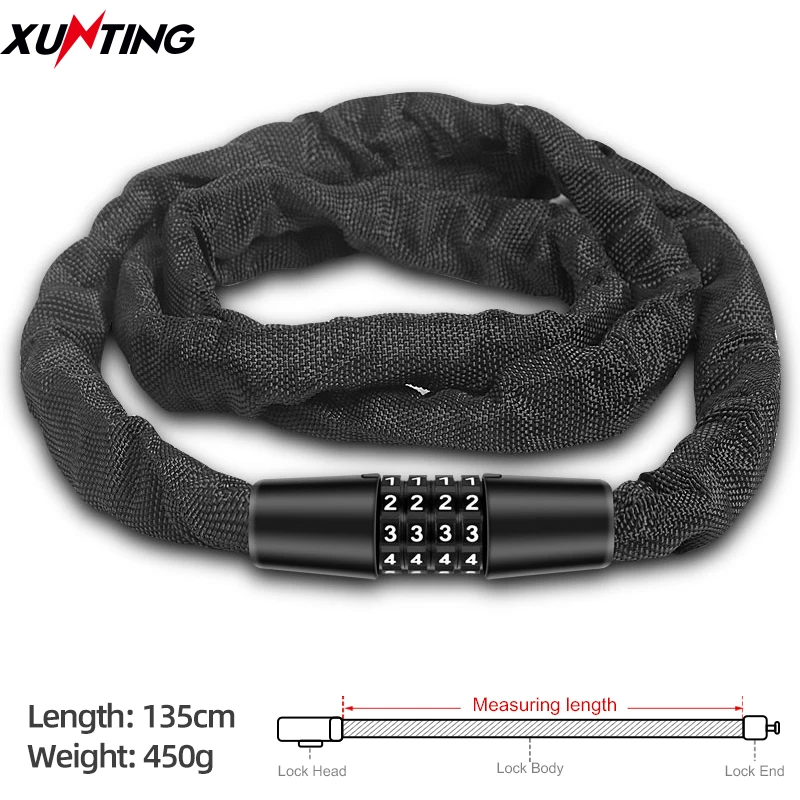 Xunting Bike Lock 135cm 4 Digit Code Combination Security Lock for Bicycle MTB Carbon Anti-theft Lock Mount Bike Accessories