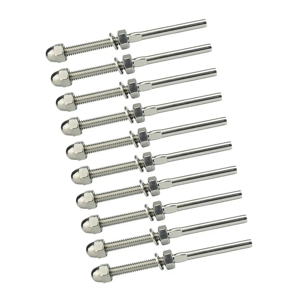 10Pcs Marine Grade T316 Threaded Stud Cable Railing Kit with Hex Bolt Lock Nut Washer Invisible Installation for Wood