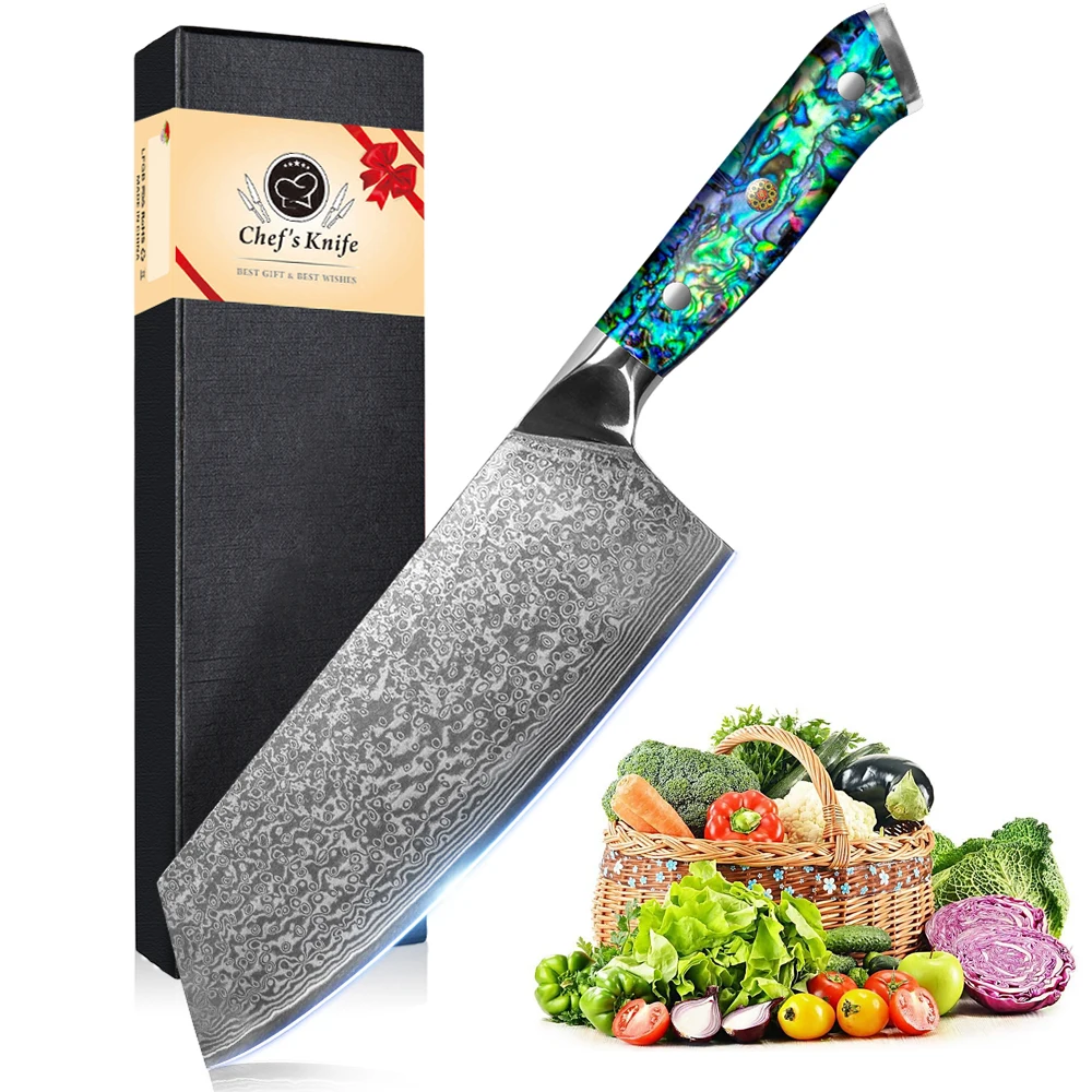Abalone Handle Damascus Steel Kitchen Knives Exquisite Shell Handle Cut Fruit Vegetables Meat Practical Kitchen Cutting Tools